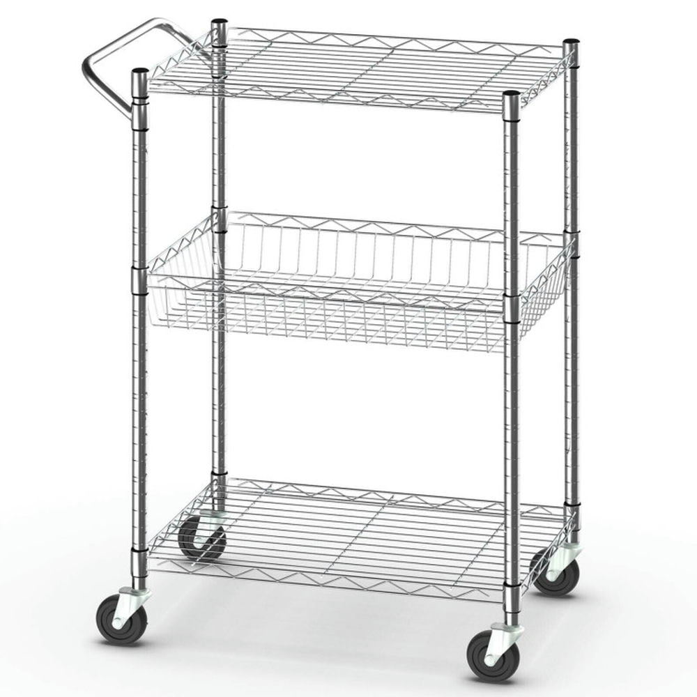 Finihen Rolling Cart, Kitchen Island Cart, 3-Tier Rolling Utility Cart with Handle Bar and Adjustable Shelves, for Kitchen, Dining Room, Silver Finihen Rolling Cart, Kitchen Island Cart, 3-Tier Rolling Utility Cart with Handle Bar and Adjustable Shelves, for Kitchen, Dining Room, Silver