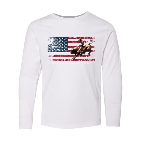 Inktastic Rodeo Bull Riding Patriotic Long Sleeve Youth T-Shirt