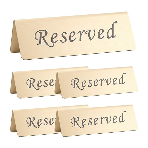 5 pc 5pcs Golden Reserved Table Sign Stainless Steel Reserved Sign for Restaurant Metal Table Top Reserved Sign Double Sided Reserved Table Signs for Business Office Weddings Events Stainless Steel