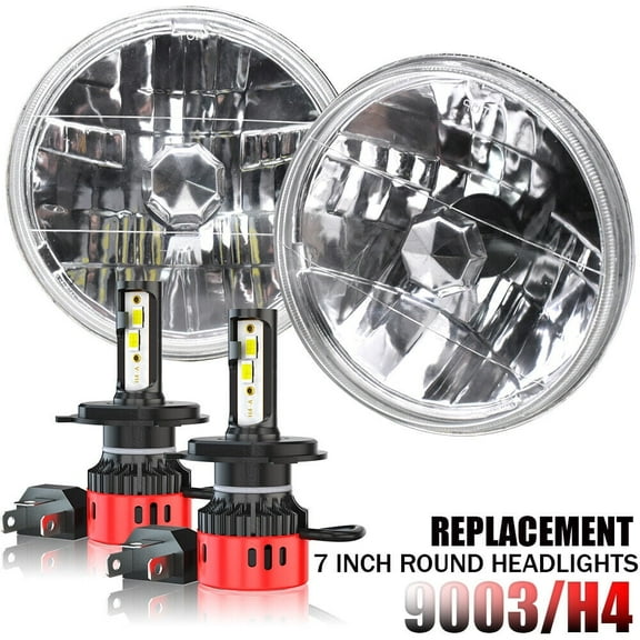 For Chevy Chevelle 1971-1973 Pair 7" inch LED Headlights Round Hi/Lo Sealed Beam with Pair H4 LED Bulbs
