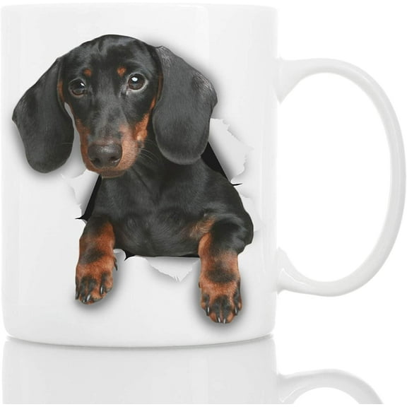 Cutest Black Dachshund Dog Mug - Ceramic Funny Coffee Mug - Perfect Dog Lover Gift - Cute Novelty Coffee Mug Present - Great Birthday or Christmas Surprise for Friend or Coworker, Men and Women (11oz)