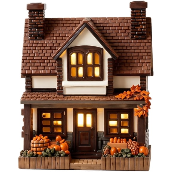 Vintage Light-Up Pumpkins Cottage, Halloween Lighted Manor Figurine, Halloween Decor Indoor, Pumpkins Fall Decor Spooky Table Decoration, Village House Block Fireplace Kitchen Tabletop
