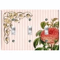 thumbnail image 1 of Metal Light Switch Plate Outlet Cover Ambre Red Rose Peach Striped Damask FLW066, 1 of 13