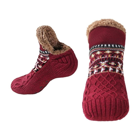 AUQ Floor Socks,Acrylic No Show Socks for Women,No Show Socks Men,Red