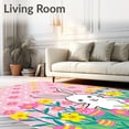 thumbnail image 2 of ODIKA 5'x7' Machine Washable Non-Slip Area Rug, Whimsical Rabbit Among Blossoms and Easter Motif Art Design High Traffic Rug, Pink, 719806, 2 of 7