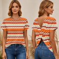 thumbnail image 2 of Backless Cross V-Neck Top for Women - Short Sleeve Graphic Print Tee, Sexy Open Back Blouse for Women's Summer Party & Casual Outfits Saffron XXL, 2 of 7