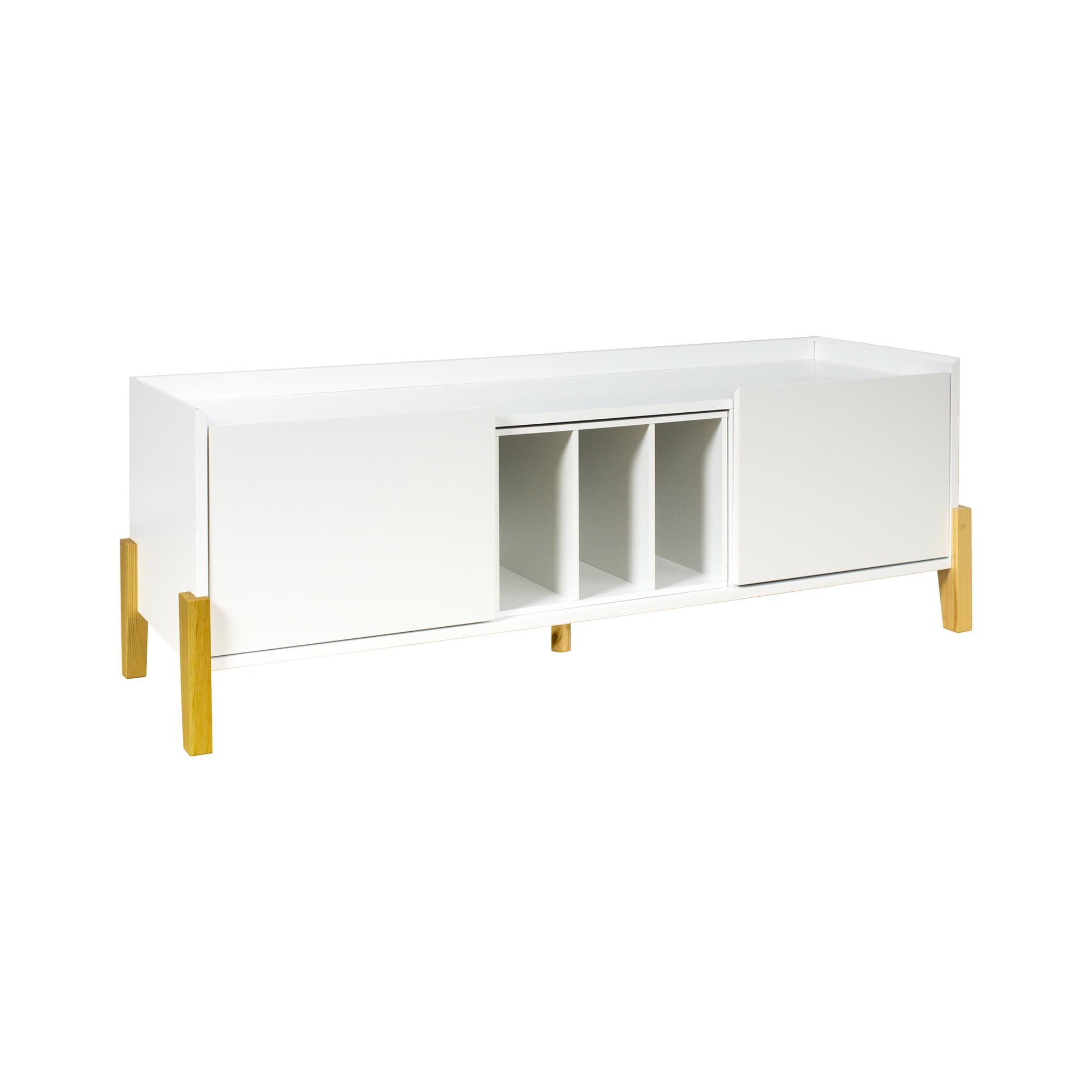 Wooden TV Stand for TVs up to 55 Inch, Media Console with 2 Cabinets and Shelves, TV Console for Living Room (White)