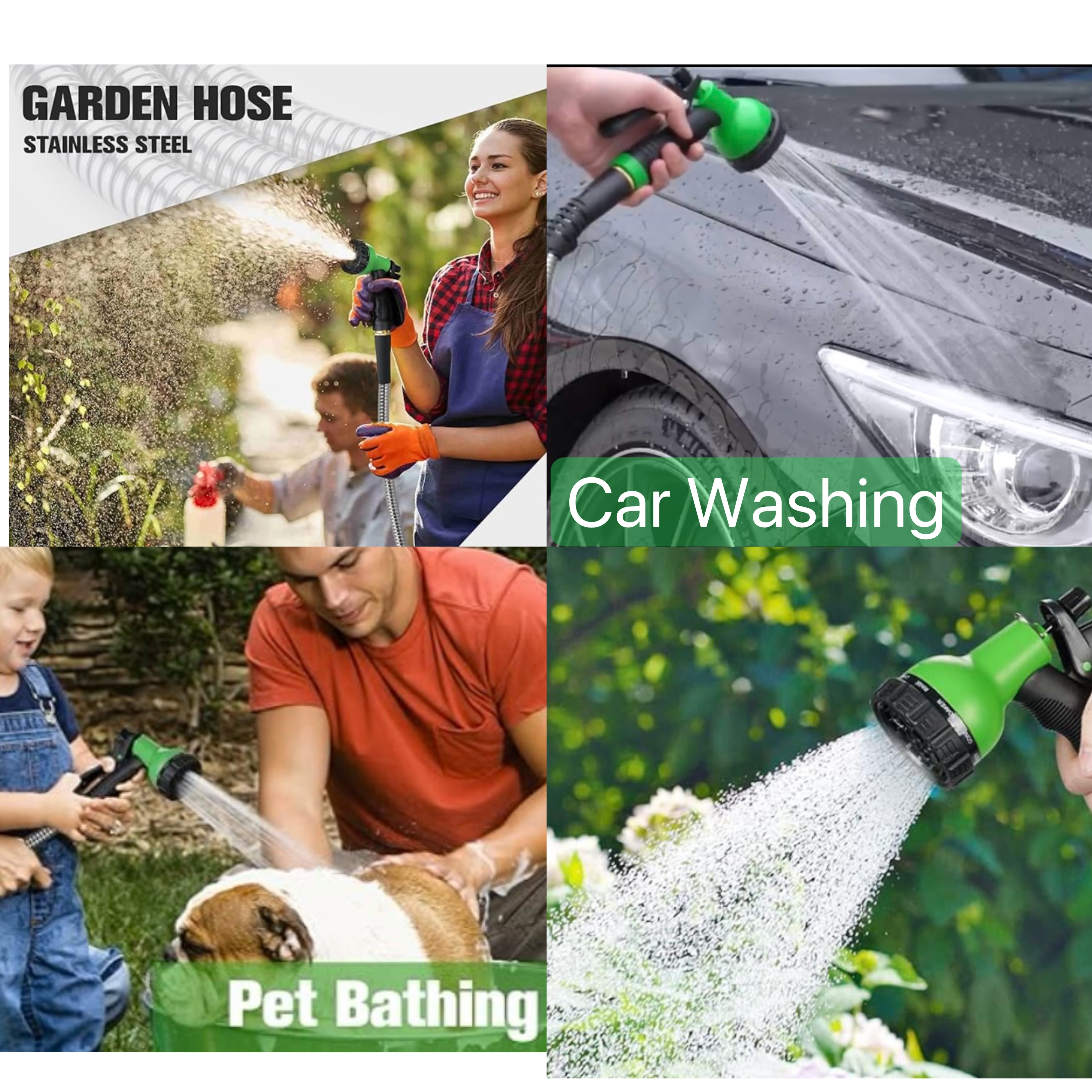 Garden Hose 50FT, Water Hose with 10 Function Nozzle, Garden Hose Metal with Leak-proof Connectors) No-Kink, Lightweight, Puncture-proof, Pet-proof, Sturdy, Hose for Outdoor, Yard