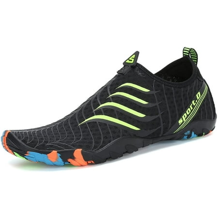 

Mens Womens Water Shoes Quick Dry for Swim Diving Beach Walking Black Green (Feet Long 239mm)