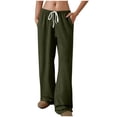 thumbnail image 3 of Women's Solid Cotton Blend Elastic Waist Casual Pants With Side Pockets, Mid Waist Tummy Control Workout Joggers, Comfortable Relaxed Fit Travel Active | TruBelle,Army Green L, 3 of 9