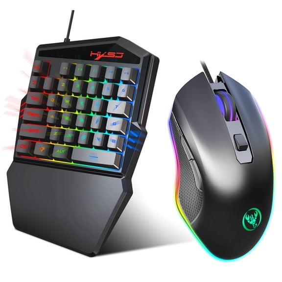 HXSJ V100 2 A866 Keyboard Mouse Set 35 Keys Mini USB Wired Keyboard and Mouse Gift with Luminous Backlight