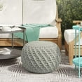 thumbnail image 2 of Simpli Home Nisi Pouf Rond Bohème en Tricot, Gris Pâle, Polyester Recyclé pour Animaux, 2 of 7