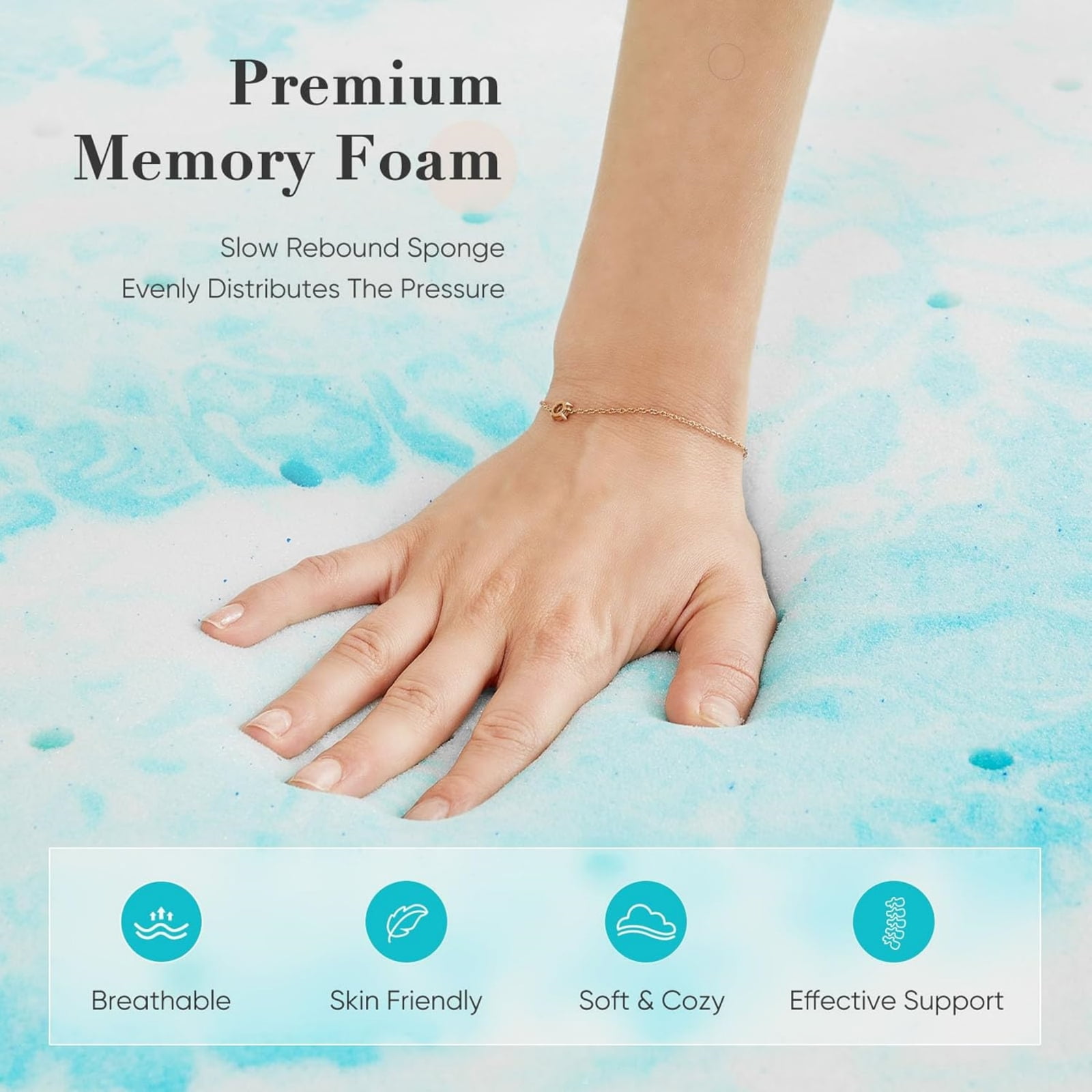 GIANNA Memory Foam Mattress Topper, 3 Inch Gel Infused Memory Foam, Cooling and Pressure Relieving - CertiPUR Certified - Dorm Room Essentials - Full Size
