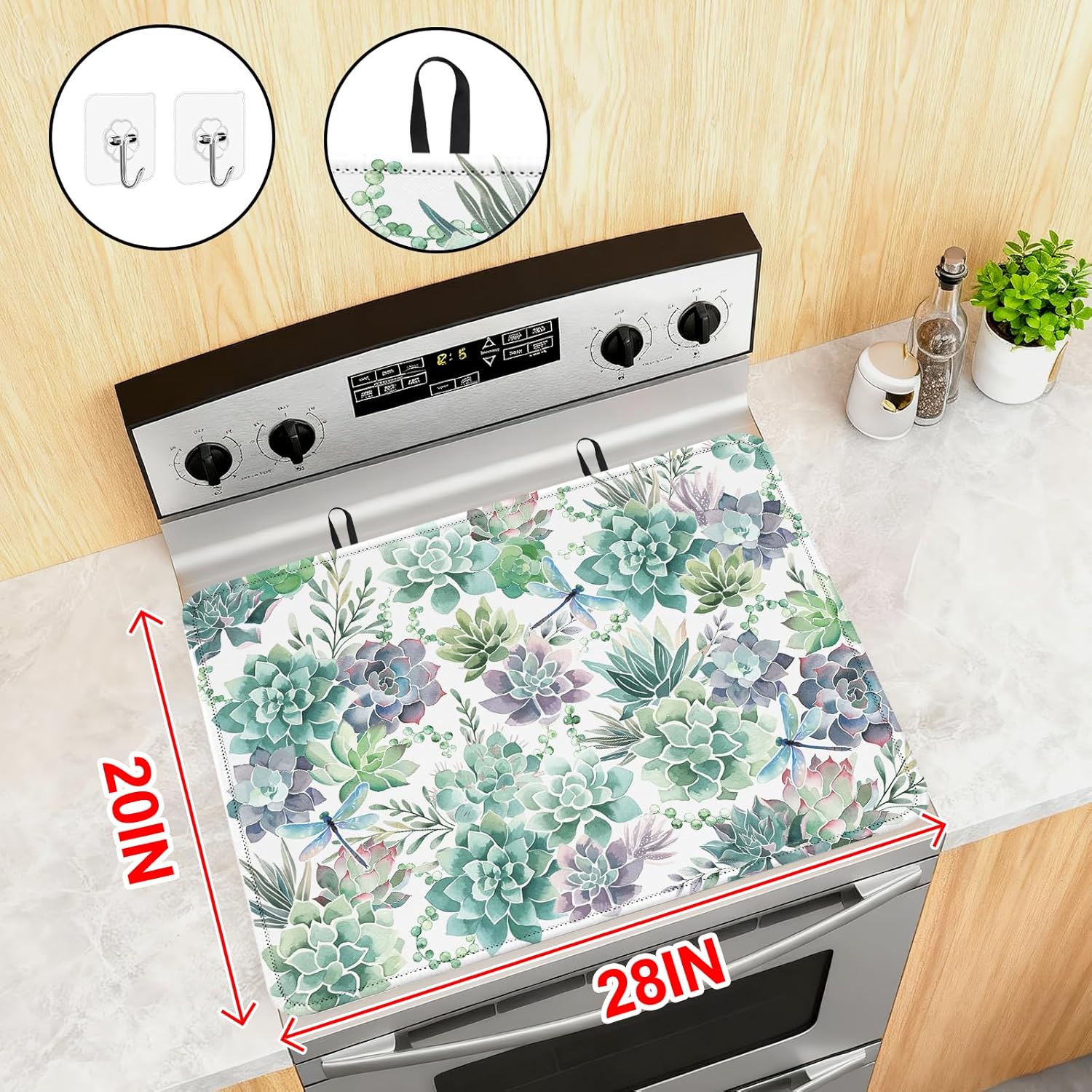 Succulent Stove Top Cover for Electric Stove,Succulent Ceramic Stove top Cover,Heat Resistant Glass Cooktop Cover,Flat RV Range Stovetop Protector,Dish Drying Mat for Kitchen,28"x20"