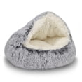 thumbnail image 1 of Cama redonda para gatos ShinHye, de felpa, esponjosa, con capucha, cueva, impermeable, 1 of 7