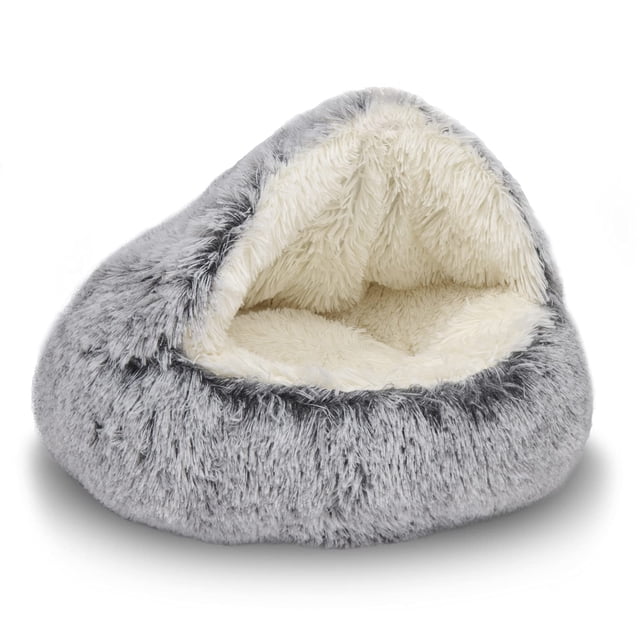 Cama redonda para gatos ShinHye, de felpa, esponjosa, con capucha, cueva, impermeable