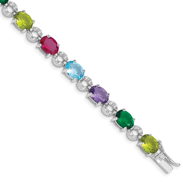 925 Sterling Silver 7inch Multi-Color Cubic Zirconia Bracelet