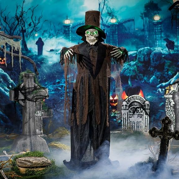 5 Ft. 6" Light-Up Black Skeleton Standing Halloween Decoration