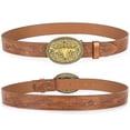 thumbnail image 4 of Unisex Western Punk Single‑Row Belt, Retro Floral Embossed Faux Leather Strap, Adjustable Size, Cowboy‑Inspired Casual Jeans Wear, Western Belt Buckle Brown 105, 4 of 6