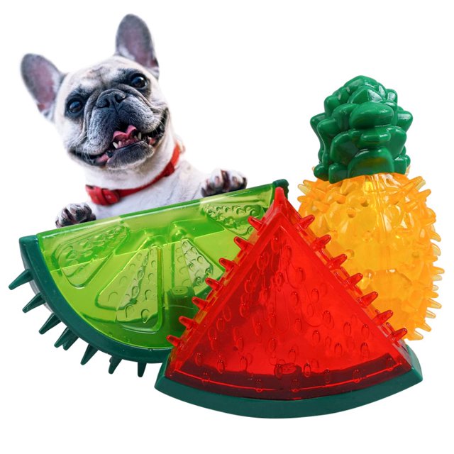 Paquete de 3 juguetes para masticar refrescantes para perros, juguete de dentición congelado para cachorros, juguetes chirriantes interactivos de verano, golosinas para mascotas pequeñas y m