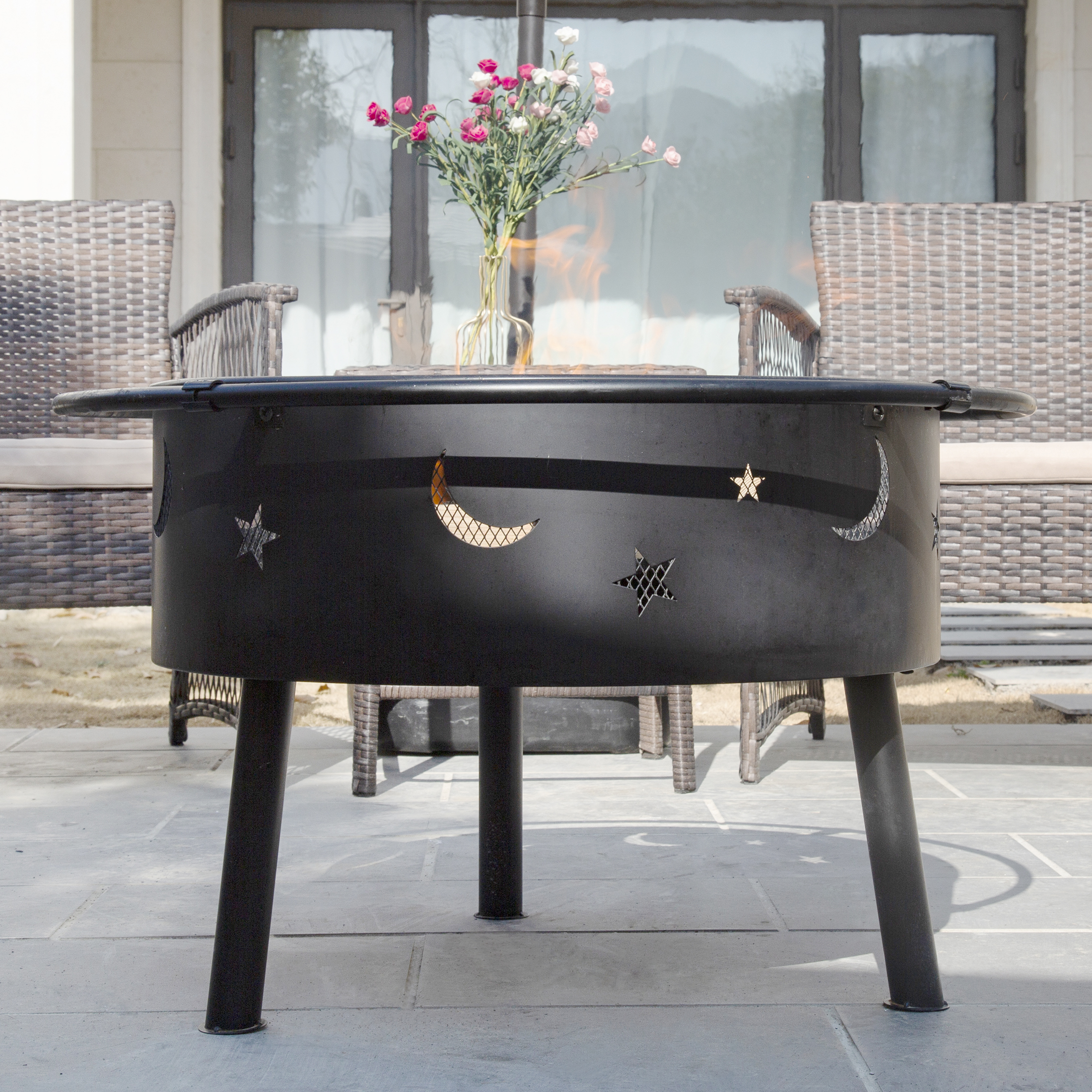 Star and Moon Steel Wood Burning Round Fire Pit - image 2 of 21