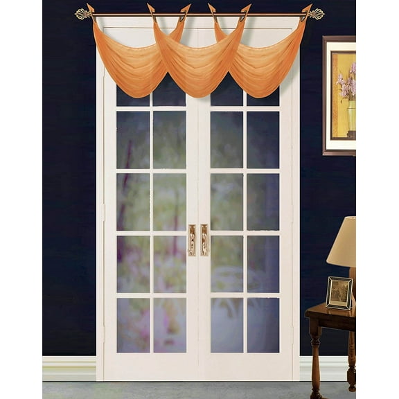 (#36) ORANGE 1PC Elegant Voile Sheer Swag Dressing Waterfall Bronze Grommets Valance, 55" X 24" Inch