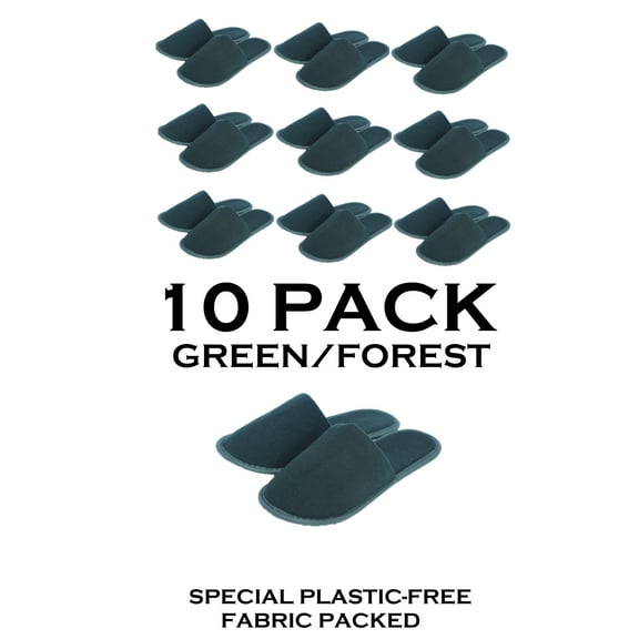 Chochili Green 10 Pairs Fabric Packed Terry Cotton Disposable Hotel Slippers for Airbnb Spa Wedding Guests Adult Men Women Size 10-11