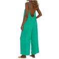 thumbnail image 2 of LEBONYARD Jumpsuits for Women Casual,Fashion Women Casual Comfy Solid High Waist Linen Loose Straight Solid Jumpsuit Mint Green XXXL, 2 of 6