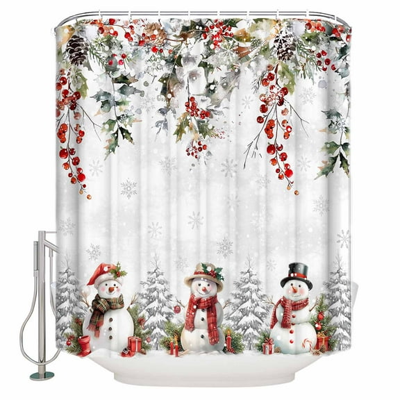 72x78 Inch Shower Curtain Christmas Snowman Bathroom Decor Waterproof Fabric Bathtub Bath Curtains Decorative Xmas Snowflake Berry Botanical Extra Long Shower Curtain Set with Hooks