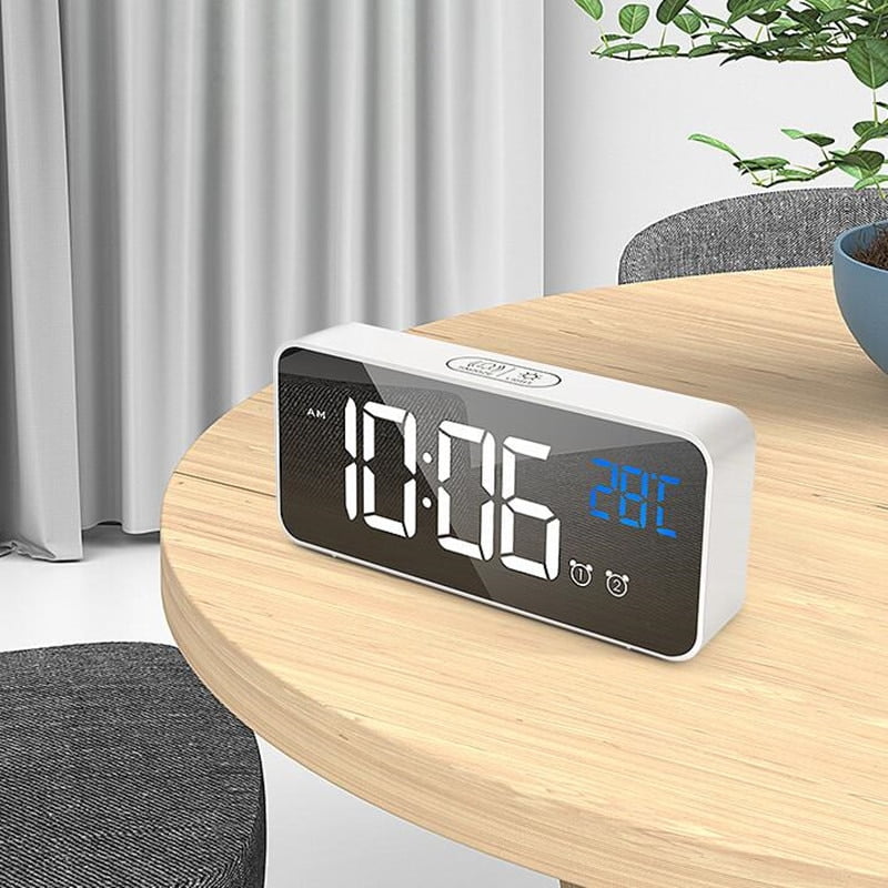 Traveling Digital Alarm Clock Mini Size White with USB Charging LED