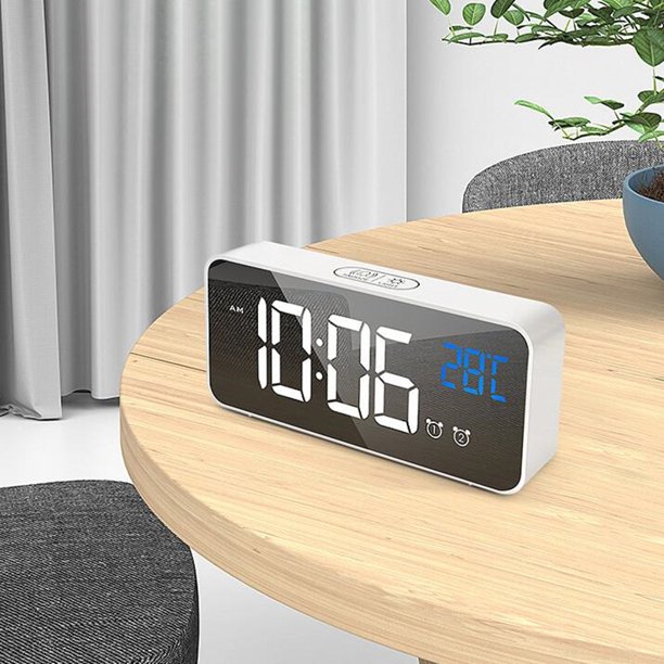 Traveling Digital Alarm Clock Mini Size White with USB Charging LED
