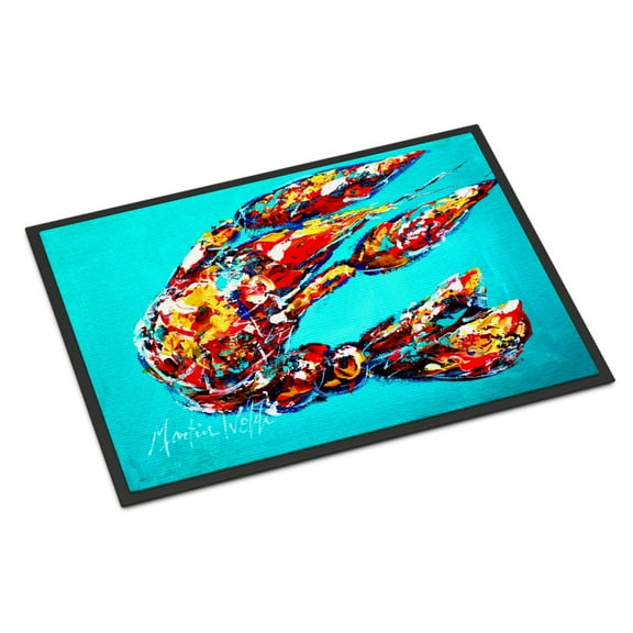 Carolines Treasures MW1161JMAT Lucy the Crawfish in blue Door Mat Indoor Rug or Outdoor Welcome Mat 24x36 Doormat  24H X