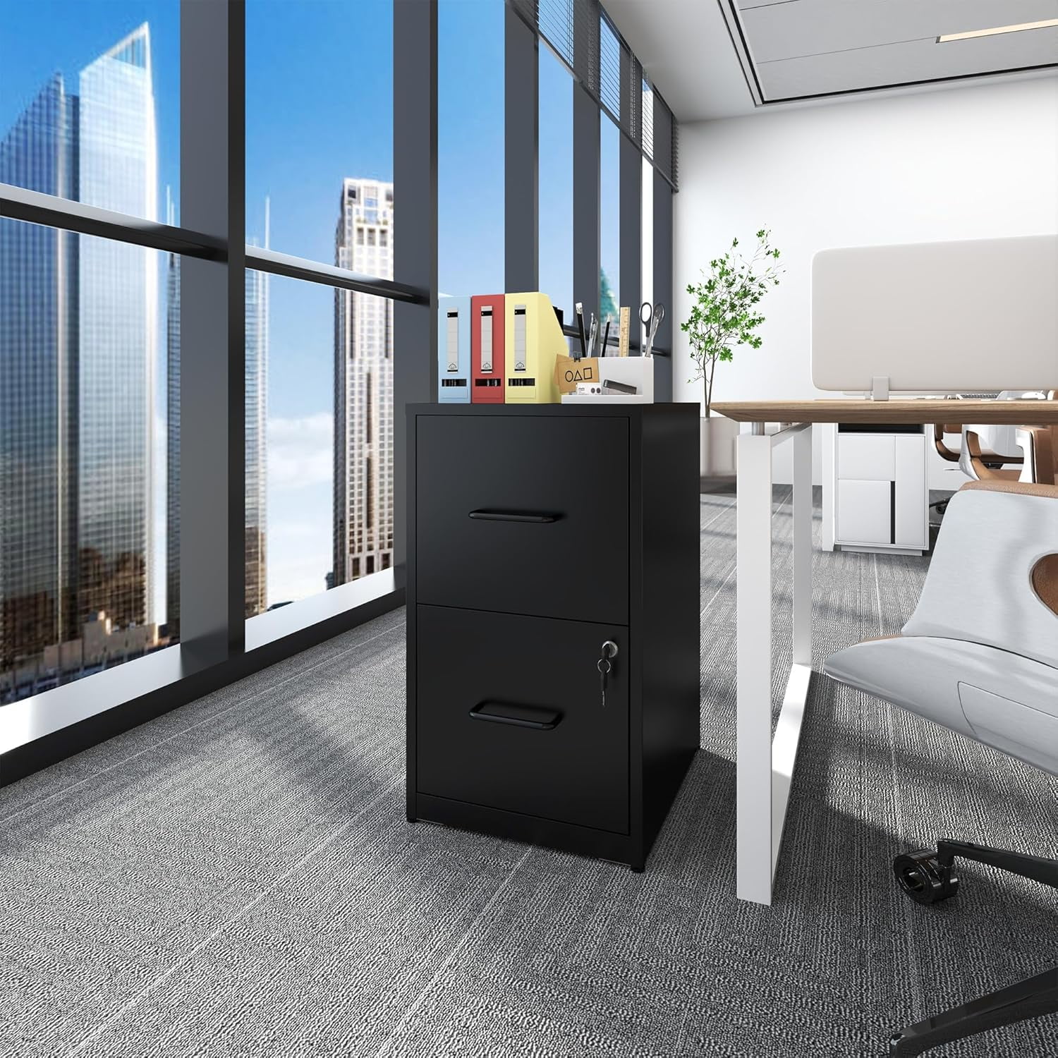 2 Drawer File Cabinet with Lock, Vertical Filing Cabinet for Home Office, Heavy Duty Storage Cabinet for Letter Size, Assembly Required(Black)