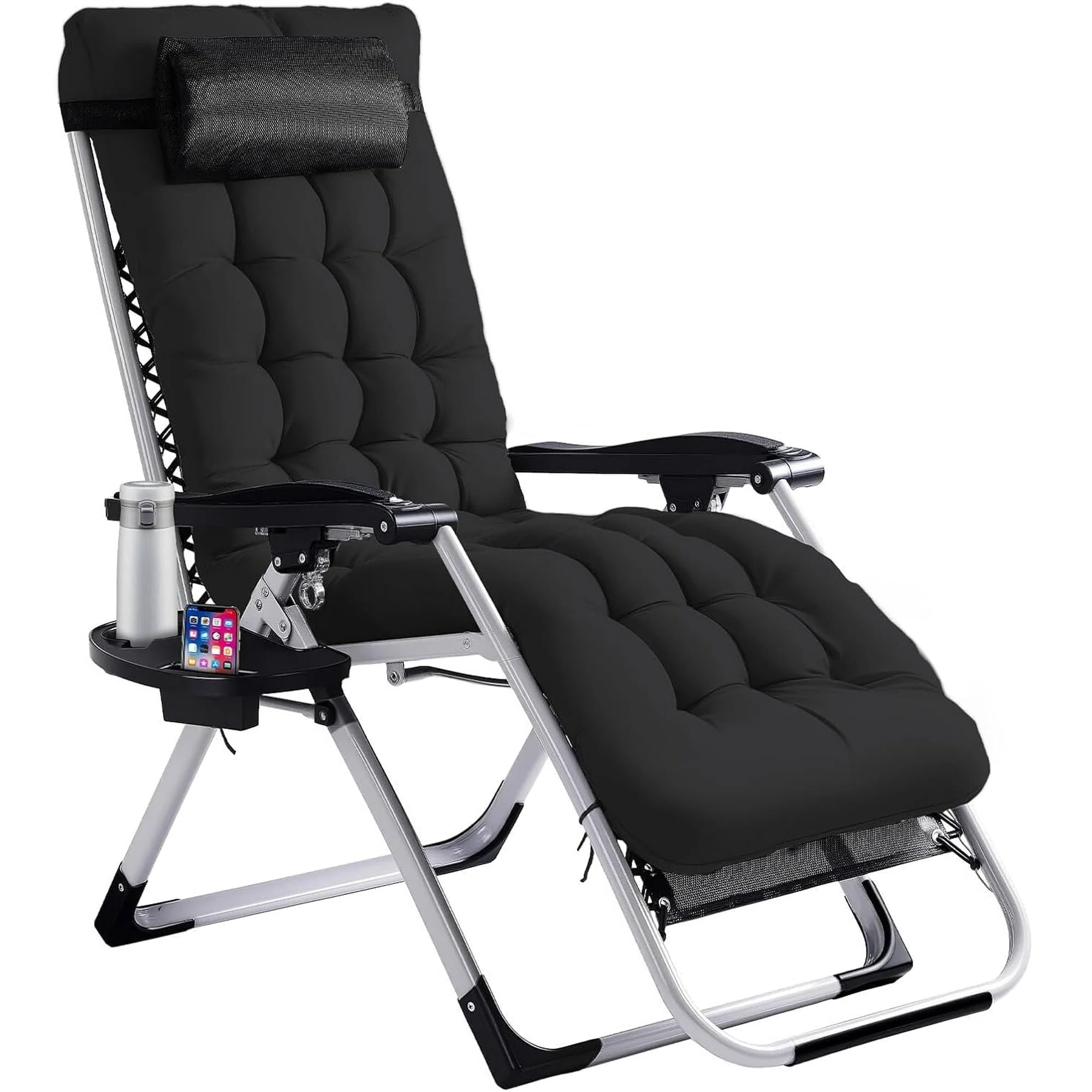 Betcozy Zero Gravity Chairs, Patio Folding Lawn Outdoor Lounge Gravity Camp Reclining Lounge Chair with Cup Holder Pillows for Poolside Backyard and Beach(Black)