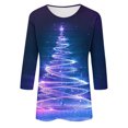 thumbnail image 5 of Womens Christmas Tops 3/4 Length Sleeve Crew Neck Xmas Tree Printed Graphic Tee Shirts Holiday Casual T-shirt (2XL, Blue 01), 5 of 5