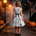thumbnail image 6 of Girls Halloween Printed Dress Crew Neck Sleeveless Belted Back Zipper Costume Kids Trendy Casual A-Line Swing Dress White 9-10 Years, 6 of 7