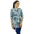 thumbnail image 2 of Bimba Tunic Top Cotton Printed Mandarin Collar Neck 3/4 Sleeve Blouse Clothing, 2 of 6