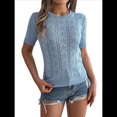 thumbnail image 2 of Blusa de Punto Acanalado con Cuello en V y Corta para Mujer Azul XL, 2 of 10
