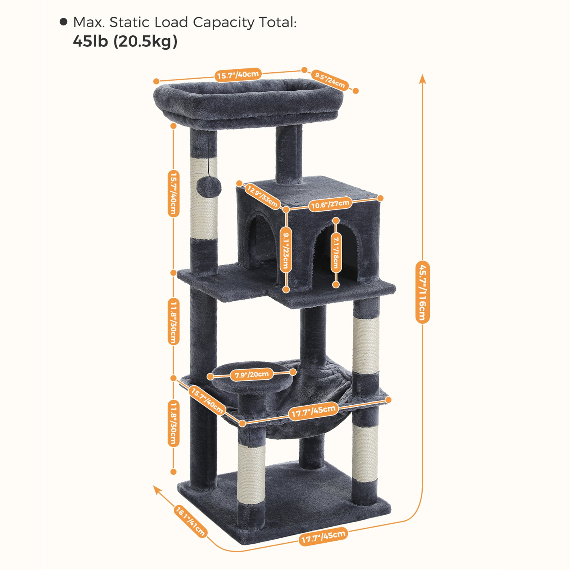 Pefilos 45" Modern Cat Tree House, Cat Condo for Indoor Cats, Activity Center Cat Scratching Tower for Kittens Toy, Dark Gray Pefilos 45" Modern Cat Tree House, Cat Condo for Indoor Cats, Activity Center Cat Scratching Tower for Kittens Toy, Dark Gray