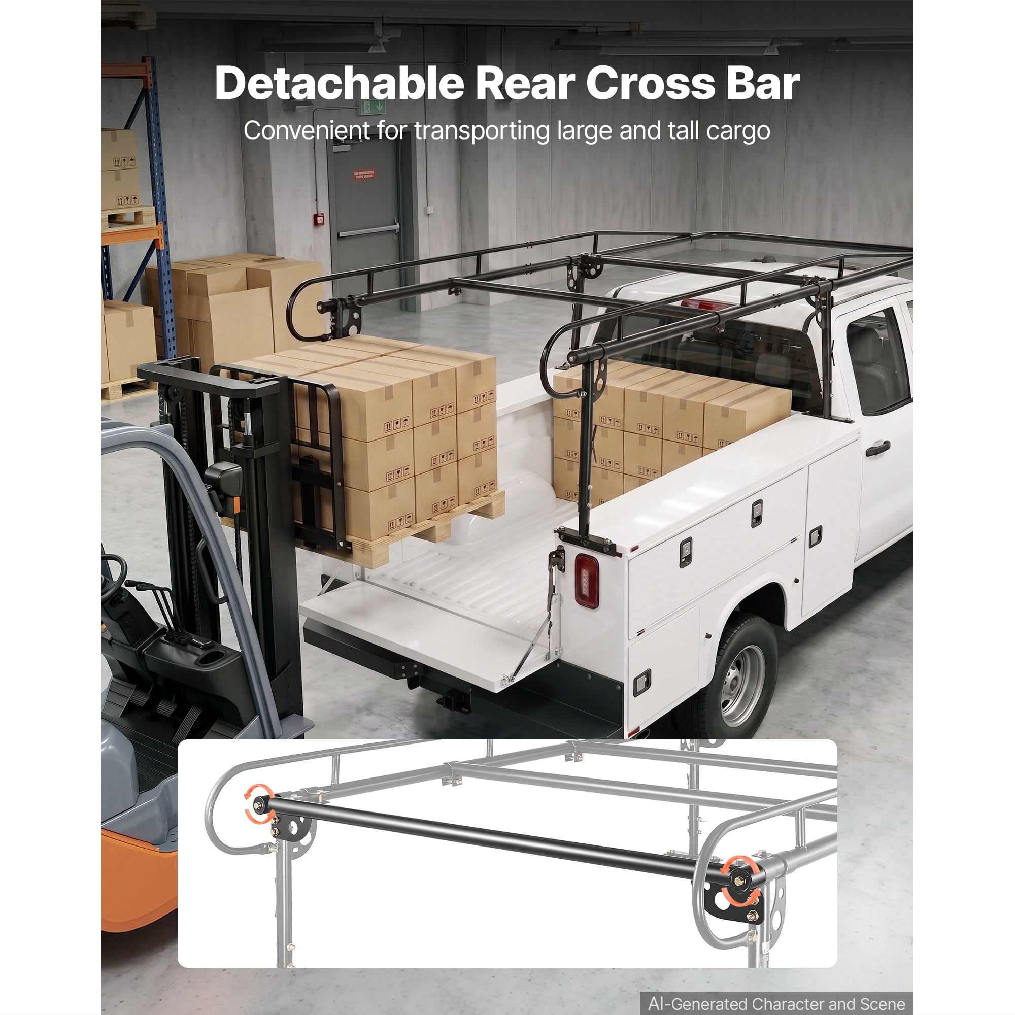 KFFKFF Adjustable Service Body Truck Ladder Rack with 1000 lbs Capacity, Over-Cab Design, 21"-31" Height Range, Compatible with Single/Dual Rear Wheel Utility Trucks, Durable Steel Construction