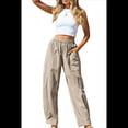 thumbnail image 1 of Pantalones de Verano para Mujer, para Vacaciones en la Playa, Cintura Alta, Pierna , Estampados, Holgados, Informales, Estilo Palazzo. Caqui S, 1 of 8