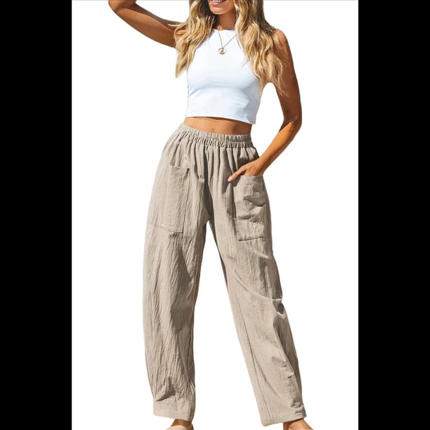Pantalones de Verano para Mujer, Estilo Palazzo, Holgados, de Cintura Alta, Estampados, para Vacaciones en la Playa Caqui XXL