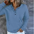 thumbnail image 5 of QUYUON Women Button up Sweatshirts Winter Long Sleeve Shirts Hooded Sweatshirt Casual Button V Neck Hoodies Pullover Tops Solid Drawstring Pockets Fall Sweatshirts Sweater Coat Blue L, 5 of 6