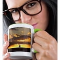 thumbnail image 2 of 3drose, Sailboat at Sunset Sailing Boat Ship with Sails at Sea Ocean Yellow Sailor Sail Nautical Photography, 15oz Two-tone Green Mug, 2 of 6