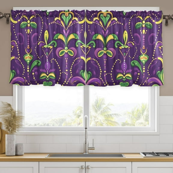 Ryvnso Mardi Gras Flower Curtains Sets Short Curtain Rod Pocket Half Window Cafe Farmhouse Tier 2 Panels 57"W x 24"L