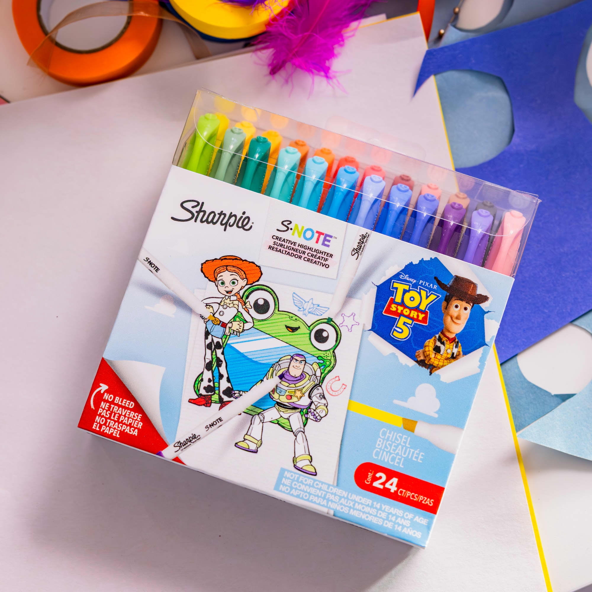 Sharpie S-Note Creative Highlighters, Toy Story 5 Packaging, Chisel Tip, Assorted, 24 Count