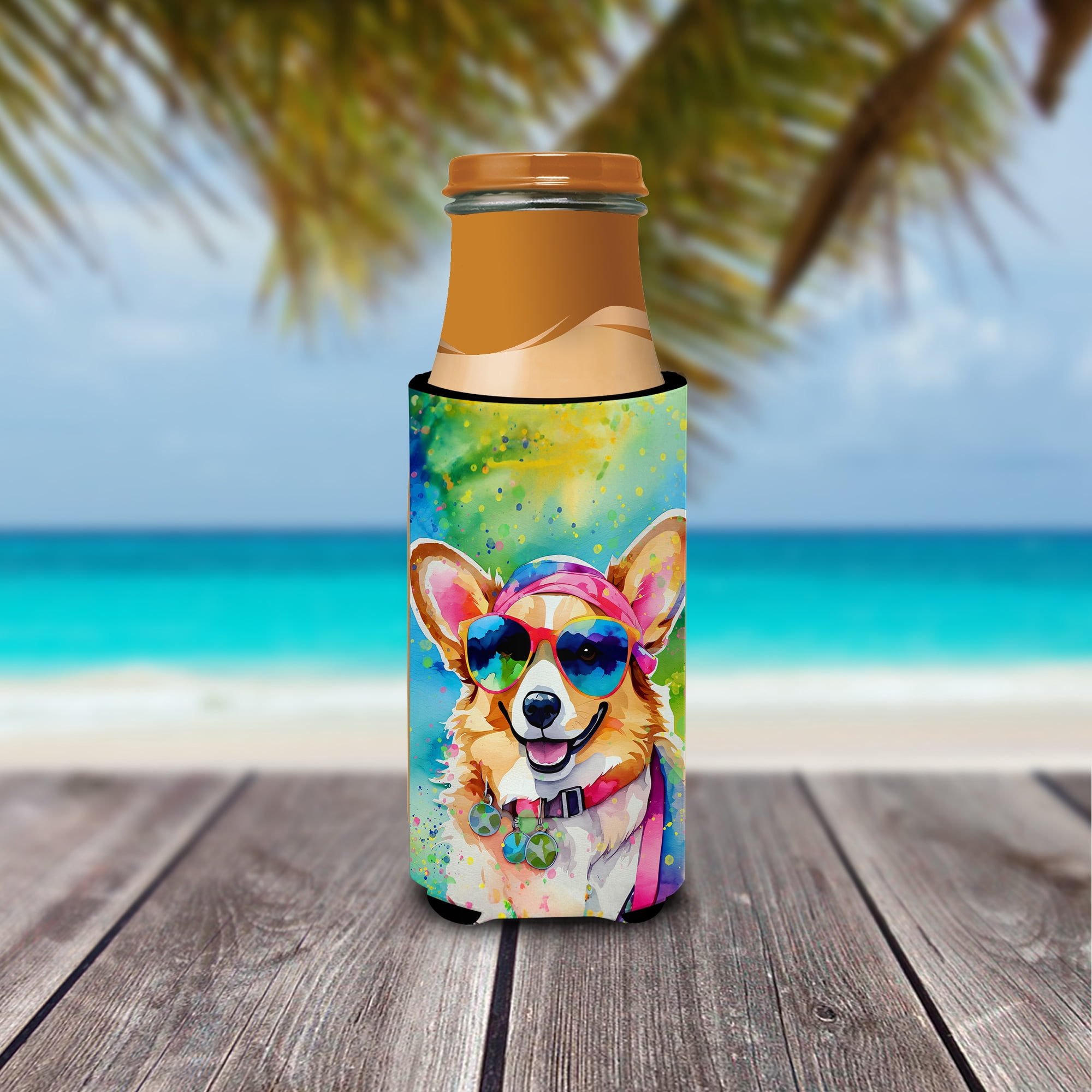 Corgi Hippie Dawg Hugger for Ultra Slim Cans 4 in x 6.5 in