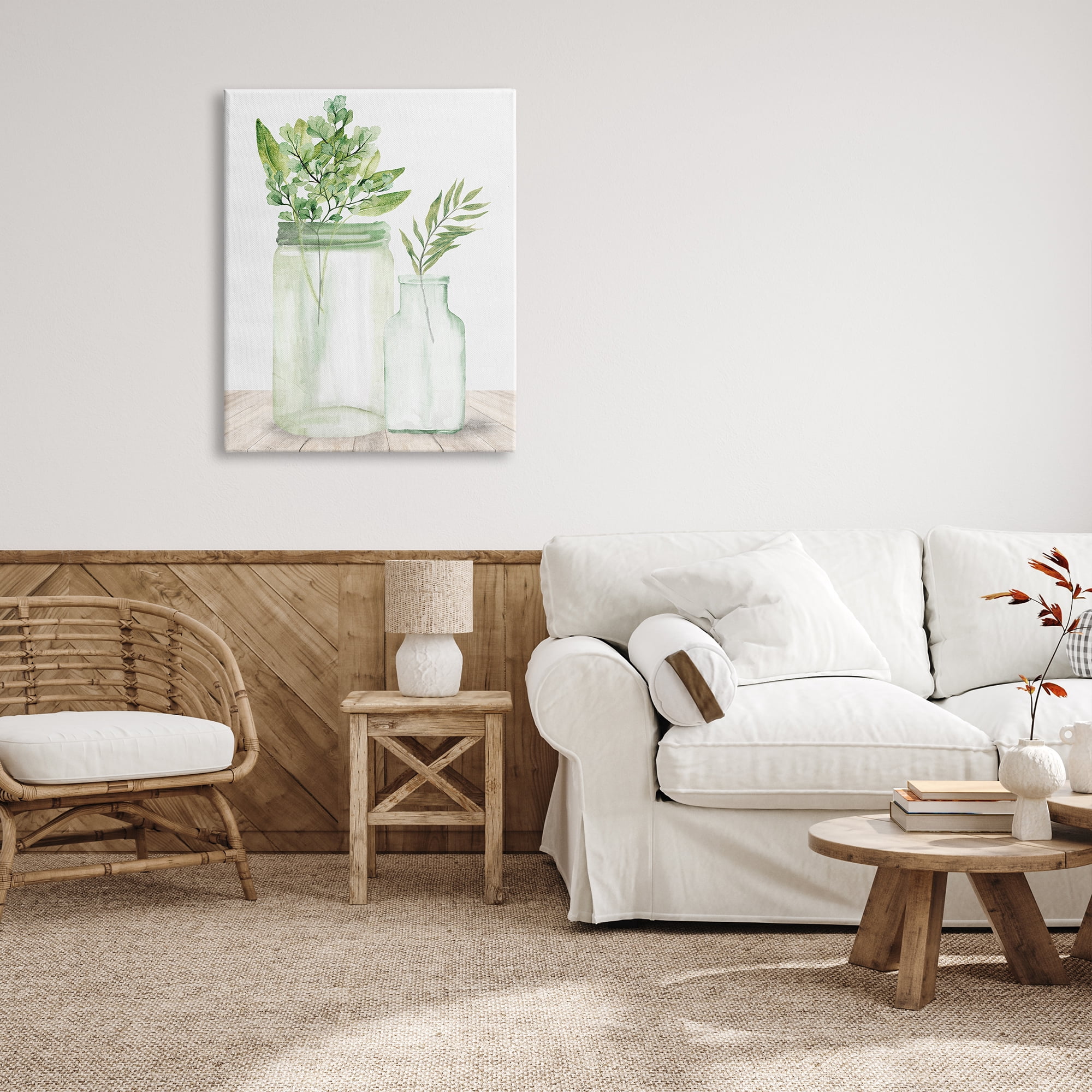 Stupell Industries Country Plant Leaves Rustic Glass Jars Arrangement Graphic Art Gallery Wrapped Canvas Print Wall Art, Design by Kim Allen