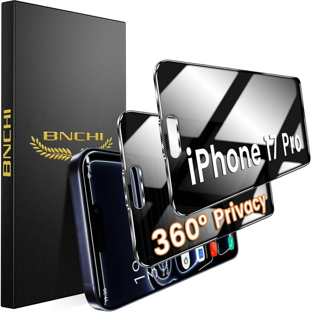 REJODA-2 Pack 4 Way 360° Privacy Screen Protector for iPhone 17 Pro 6.3-Inches, Horizontal and Vertical All Around Anti-Spy 9H Tempered Glass Film, Scratch Resistant, Zero Bubbles, Face ID Sensitive