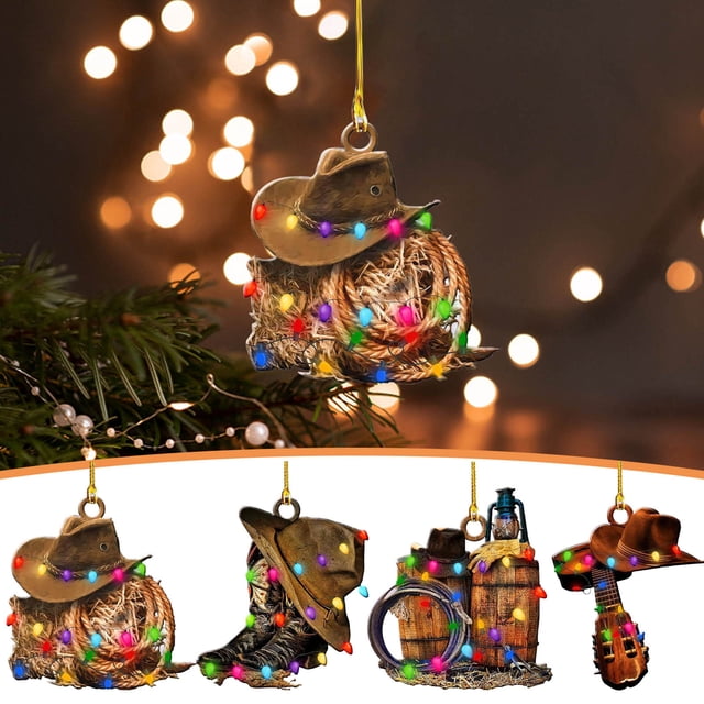 Xihbxyly Colgante de Bota de Vaquero con Sombrero, Diseño Artesanal de Acrílico, Adorno Único para Decoración Del Hogar, Regalo Navideño para Dormitorio y Coche, 7 Estilos Disponibles, Tamaño: 10 X 5